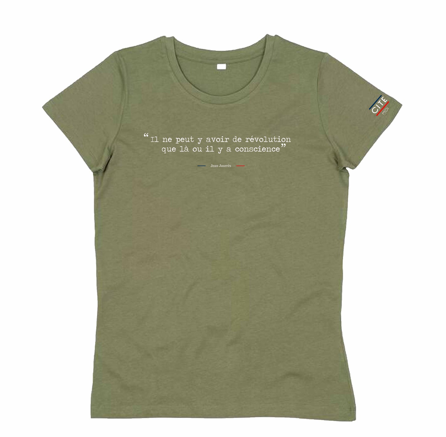 T-shirt femme vert olive à citation personnalisable en coton biologique