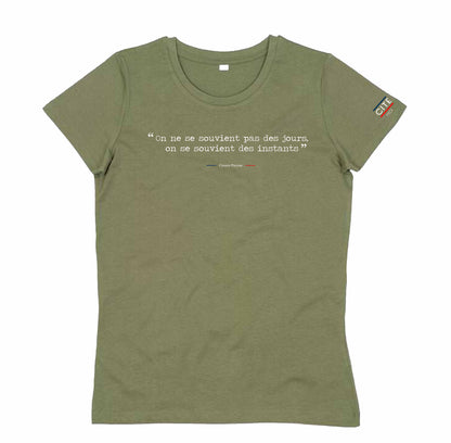 T-shirt femme vert olive à citation personnalisable en coton biologique